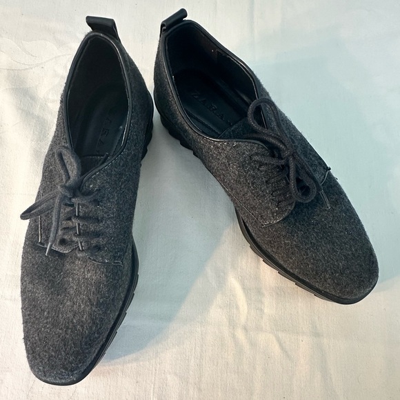 Zara Blucher Gray Felt/Wool Lace Up Oxfords -US Size 6.5 NWOT Punk/Wednesday/Y2K - Picture 2 of 10